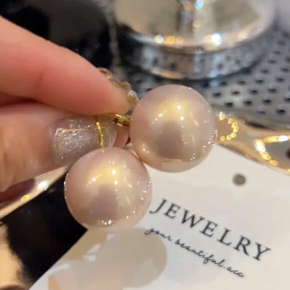 Gold Filled Simulation Pink Pearl Big Round Drop Earrings - New - Picture 3 of 9